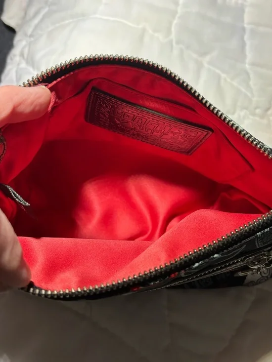 Coach Black Poppy Print Shoulder Bag or Wristlet with Metallic Trim - Picture 9 of 16